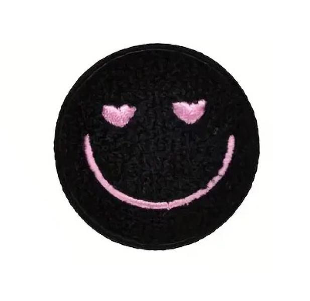 1 Stück - SMILEY SCHWARZ CHENILLE PATCH