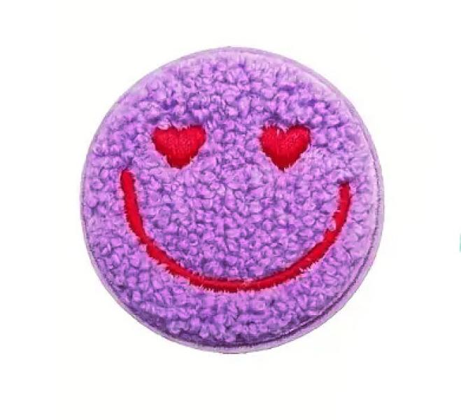 1 Stück - SMILEY LILA CHENILLE PATCH