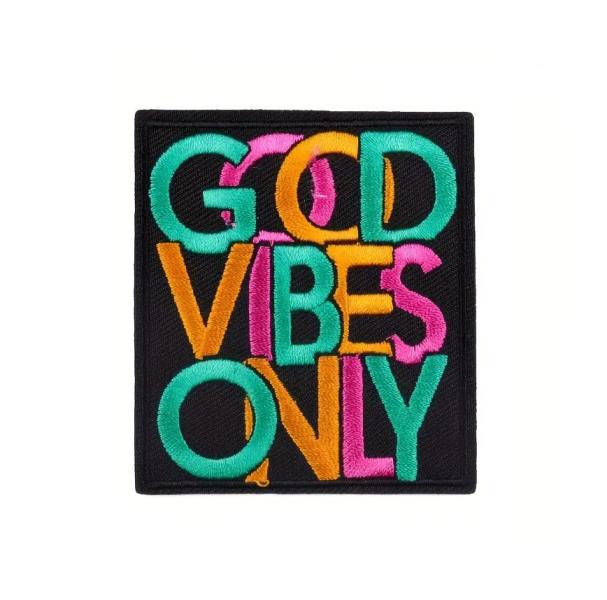 1 Stück - GOOD VIBES ONLY MINT/SENF/PINK CHENILLE PATCH