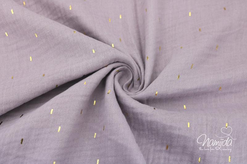 0,5 MTR. ♥ LiTTLE GOLDEN STRiPES MuSSELIN - ALTMAUVE - DouBLE GAUZE♥