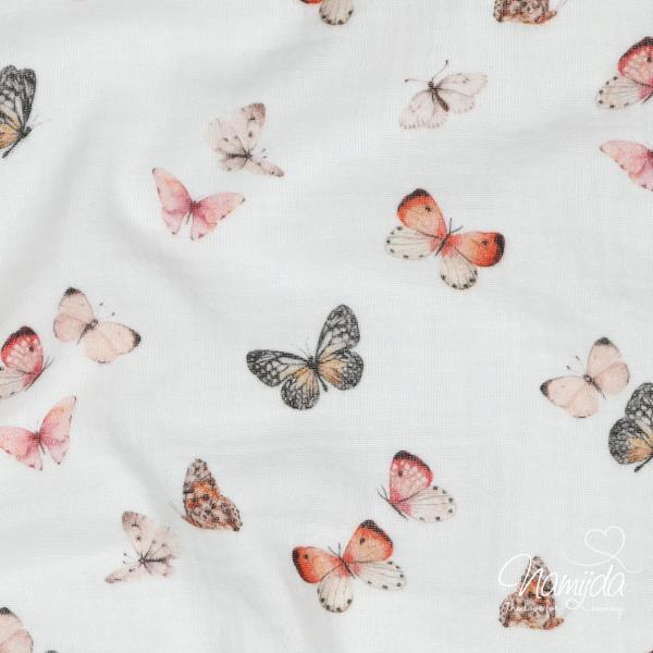 0,5 MTR. ♥ PASTELL BUTTERFLYS SCHMETTERLINGE MUSSELIN - DouBLE GAUZE ♥