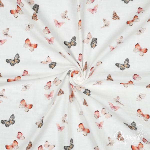 0,5 MTR. ♥ PASTELL BUTTERFLYS SCHMETTERLINGE MUSSELIN - DouBLE GAUZE ♥