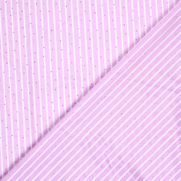 0,5 MTR. GLITZER STEINCHEN STREIFEN ROSA BAUMWOLL POPELINE