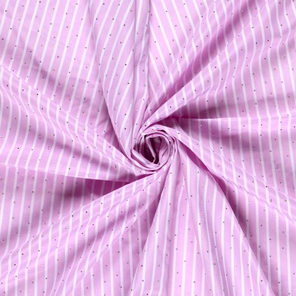 0,5 MTR. GLITZER STEINCHEN STREIFEN ROSA BAUMWOLL POPELINE