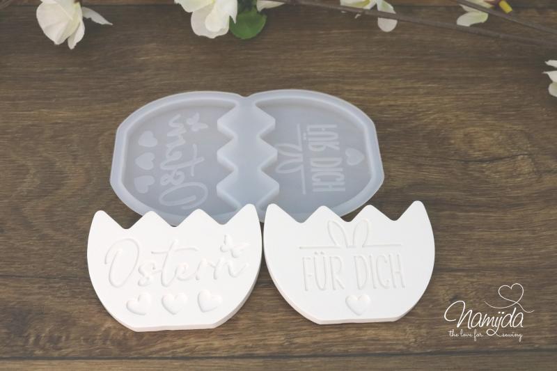 1 Stück ♥ GIESSFORM SILIKON OSTEREI GESCHENKEBOX VORDERSEITE OSTERN MIT 2 MOTIVEN ♥
