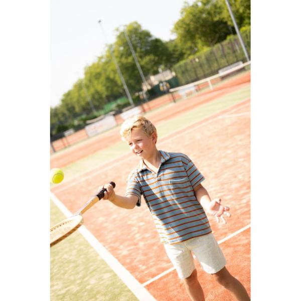 0,5 MTR. ♥ FROTTEE STREIFEN DUSTY BLUE / BRAUN ♥