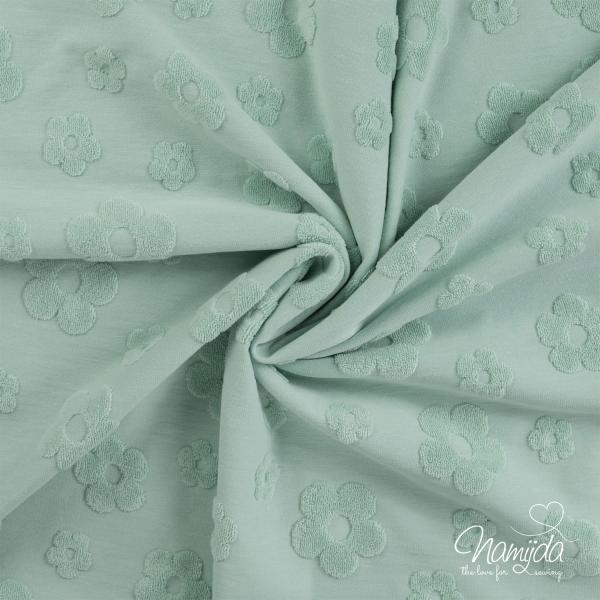 0,5 MTR. ♥ FROTTEE JACQUARD FLOWERS DUSTY MINT ♥