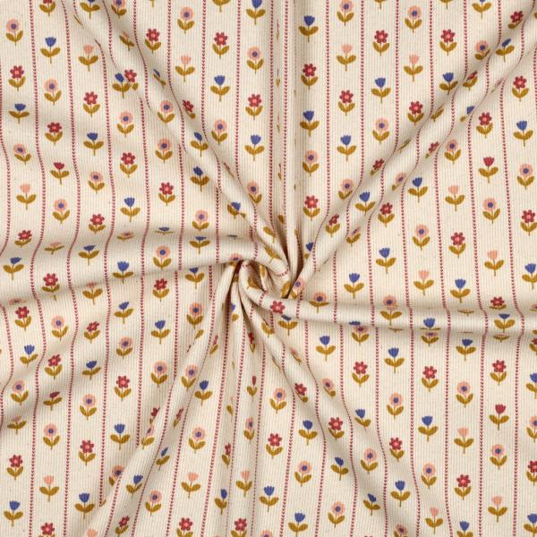0,5 MTR. ♥ RIPPSTRICK JERSEY  LILLE BLOMST NATURAL ♥