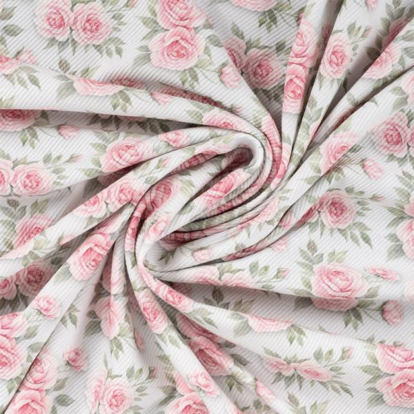 RESTSTÜCK 1,30 MTR.  ♥ RIPPSTRICK JERSEY PASTELL ROSES  ♥