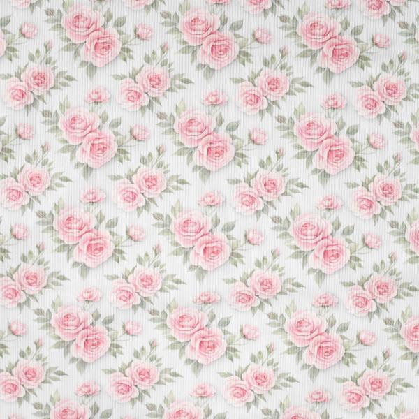 0,5 MTR.  ♥ RIPPSTRICK JERSEY PASTELL ROSES  ♥
