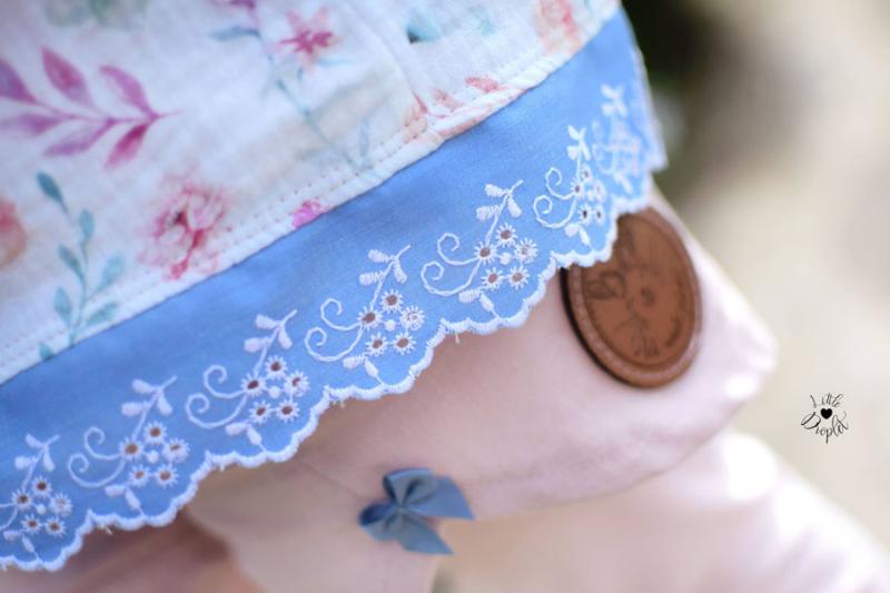 ♥1 Mtr. WäSCHESPITZE BLOSSOM - ZWEIFARBIG - JEANS LIGHT/WEISS - 5cm ♥ -