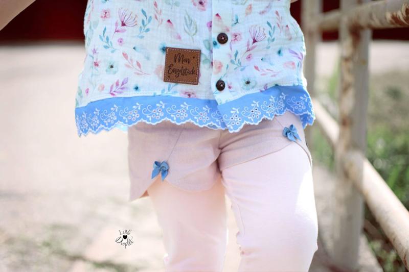♥1 Mtr. WäSCHESPITZE BLOSSOM - ZWEIFARBIG - JEANS LIGHT/WEISS - 5cm ♥ -