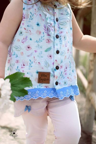 ♥1 Mtr. WäSCHESPITZE BLOSSOM - ZWEIFARBIG - JEANS LIGHT/WEISS - 5cm ♥ -