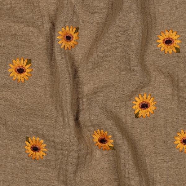 0,5 MTR. ♥ MUSSELIN GESTICKTE SoNNENBLÜMCHEN BEIGE ♥