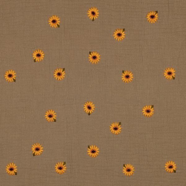 0,5 MTR. ♥ MUSSELIN GESTICKTE SoNNENBLÜMCHEN BEIGE ♥