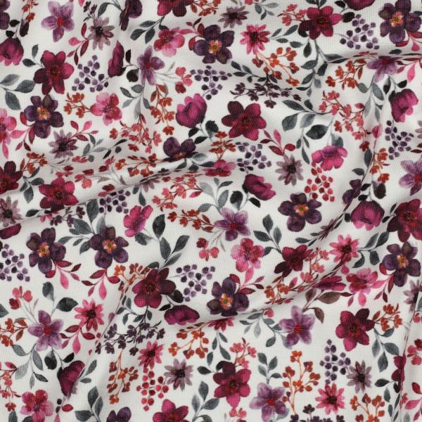 0,50 MTR. ♥ SPRING FLOWERS LAVENDEL JERSEY  ♥