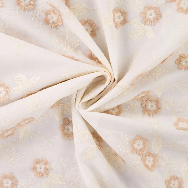 0,5 MTR. GESTICKTE BLÜMCHEN SAND BAUMWOLLE