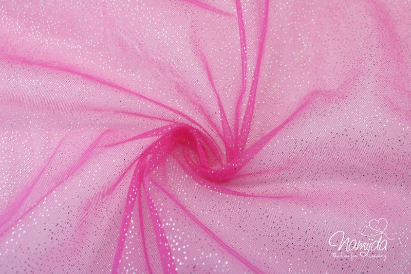 0,5 MTR. ♥ WEICHER GLITZER TüLL PINK/SILBER ♥