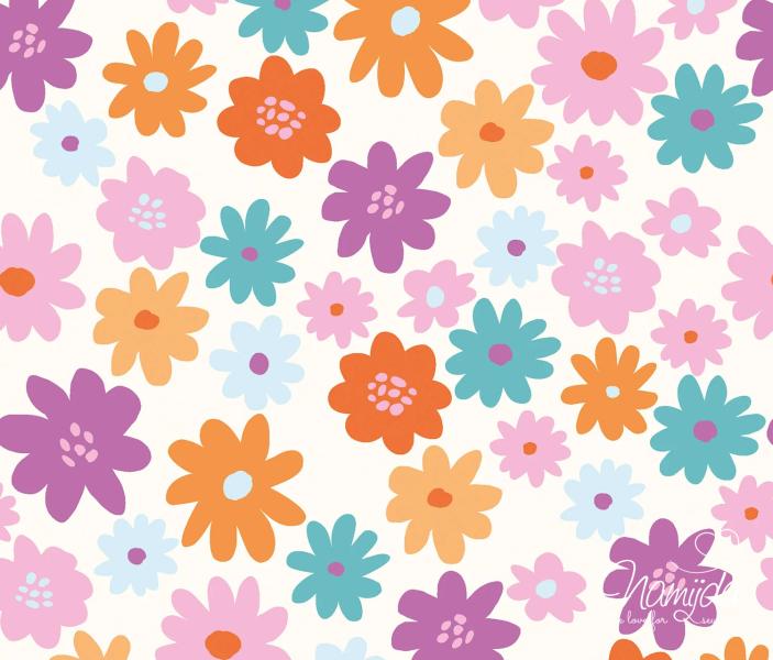 0,50 MTR. ♥ PAINTED FLOWERS JERSEY - MULTICOLOR ♥