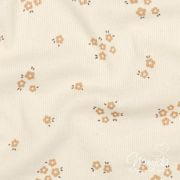0,5 MTR.  ♥ RIPPSTRICK JERSEY FLOWERS NATURAL ♥