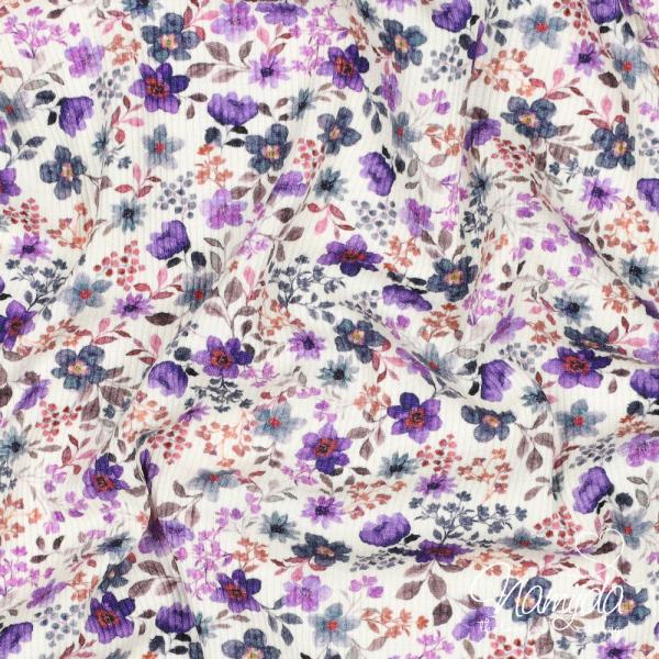 0,5 MTR.  ♥ RIPPSTRICK JERSEY SPRING FLOWERS LILA ♥