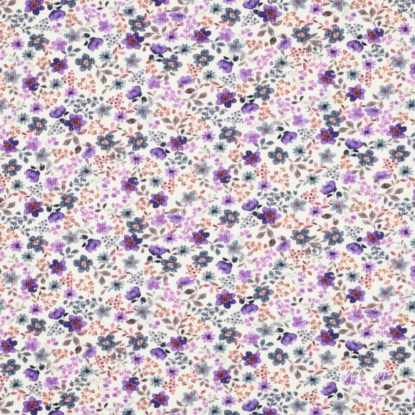 0,5 MTR.  ♥ RIPPSTRICK JERSEY SPRING FLOWERS LILA ♥