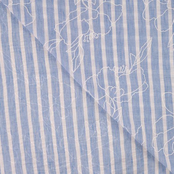 0,5 MTR. ♥ STREIFEN & BLUMEN CHAMBRE LEINEN JEANS ♥