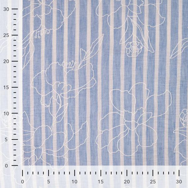 0,5 MTR. ♥ STREIFEN & BLUMEN CHAMBRE LEINEN JEANS ♥