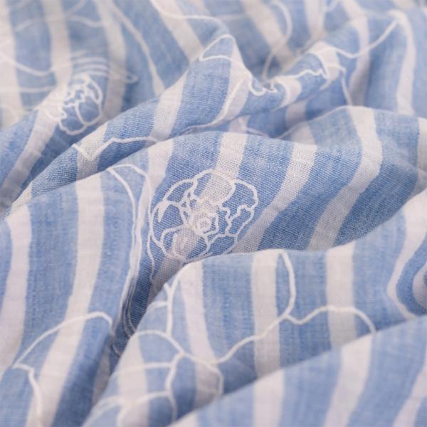 0,5 MTR. ♥ STREIFEN & BLUMEN CHAMBRE LEINEN JEANS ♥