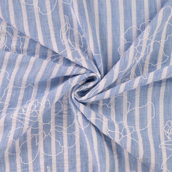 0,5 MTR. ♥ STREIFEN & BLUMEN CHAMBRE LEINEN JEANS ♥