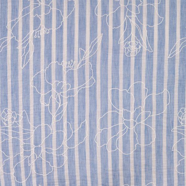 0,5 MTR. ♥ STREIFEN & BLUMEN CHAMBRE LEINEN JEANS ♥