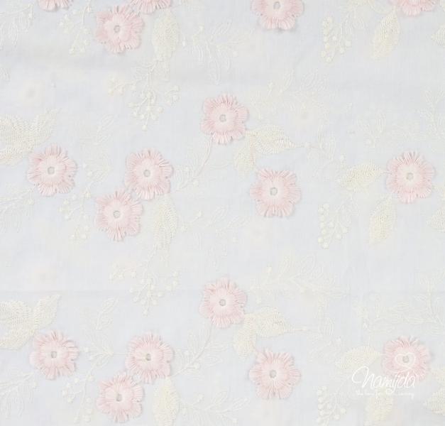 0,5 MTR. GESTICKTE BLÜMCHEN ROSE BAUMWOLLE