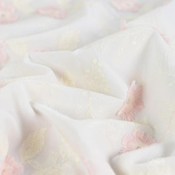 0,5 MTR. GESTICKTE BLÜMCHEN ROSE BAUMWOLLE