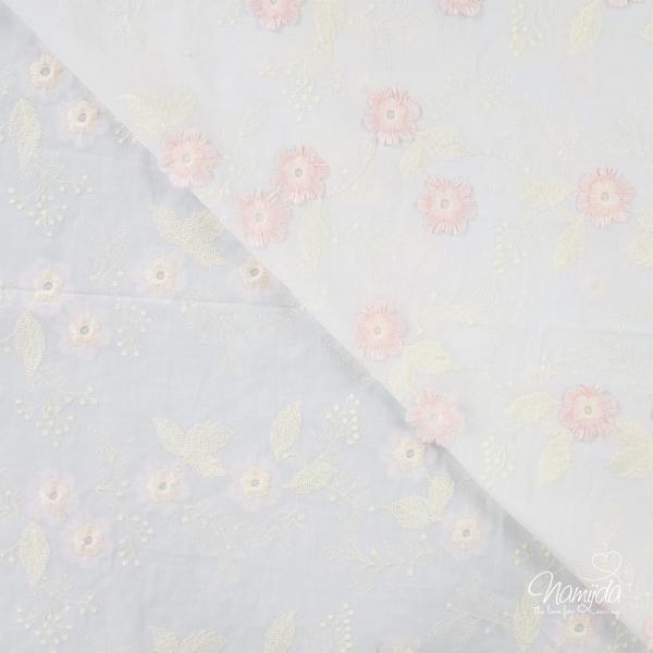 0,5 MTR. GESTICKTE BLÜMCHEN ROSE BAUMWOLLE