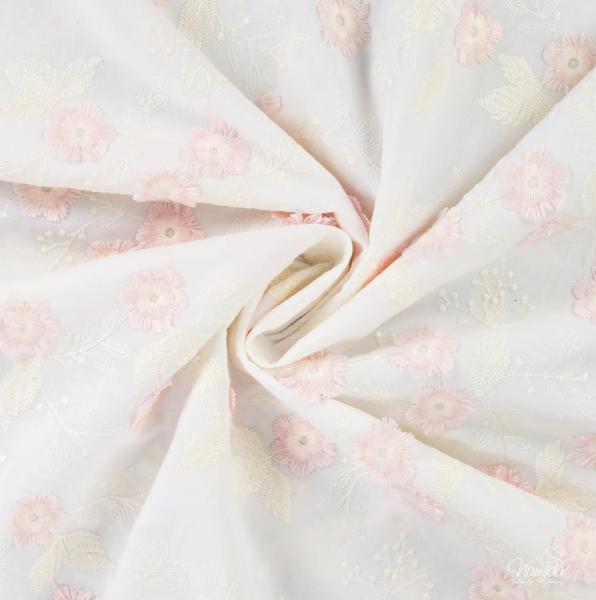 0,5 MTR. GESTICKTE BLÜMCHEN ROSE BAUMWOLLE