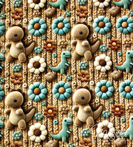 0,50 MTR. ♥ KNITTED JERSEY 3D DINOS  ♥