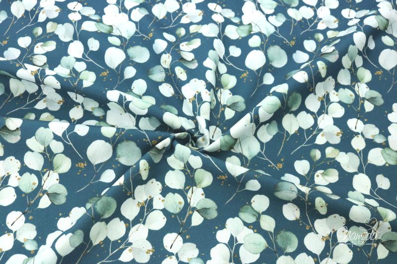 0,5 MTR. ♥ CANVAS AQUARELL EUKALYPTUS TRAUM GOLD SPRENKEL - PETROL ♥