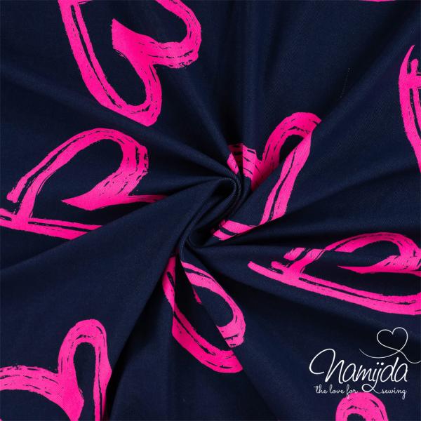 0,5 MTR.  HEARTS NEON PINK JEANS FRENCH TERRY