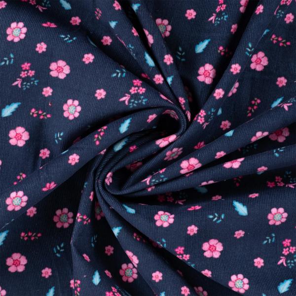 0,5 MTR. ♥ WEICHER BABY FEINCORD BLÜMCHEN NAVY ♥