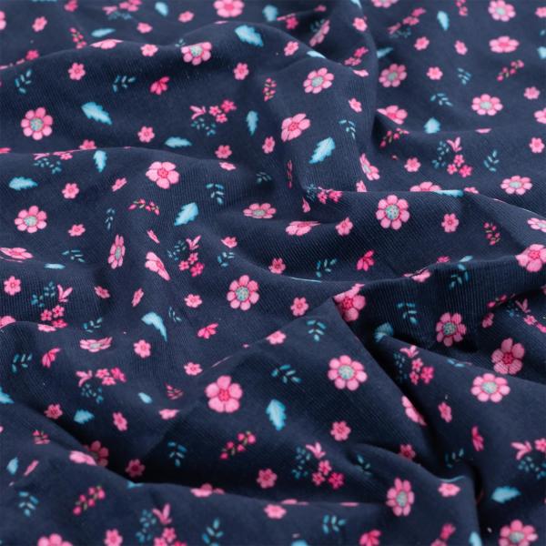 0,5 MTR. ♥ WEICHER BABY FEINCORD BLÜMCHEN NAVY ♥
