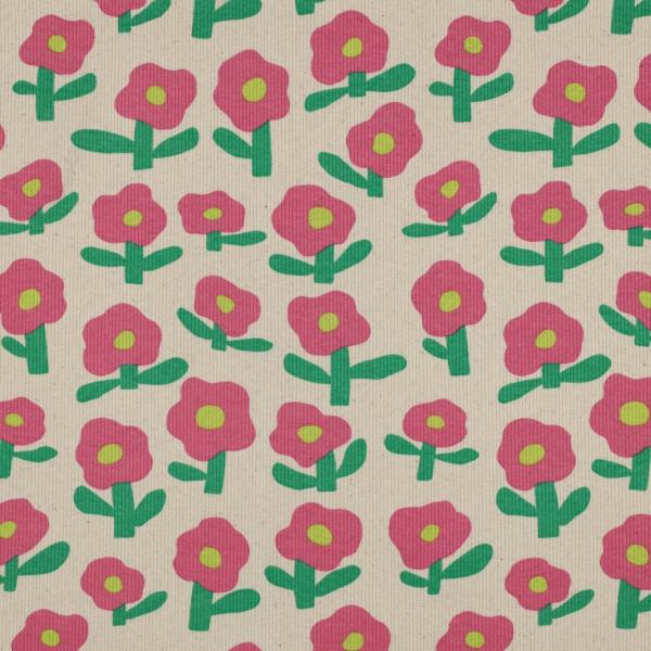 0,5 MTR. ♥ RIPPSTRICK RETRO BLOOM DAISIES ROSA JERSEY  ♥