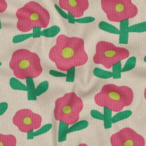 0,5 MTR. ♥ RIPPSTRICK RETRO BLOOM DAISIES ROSA JERSEY  ♥