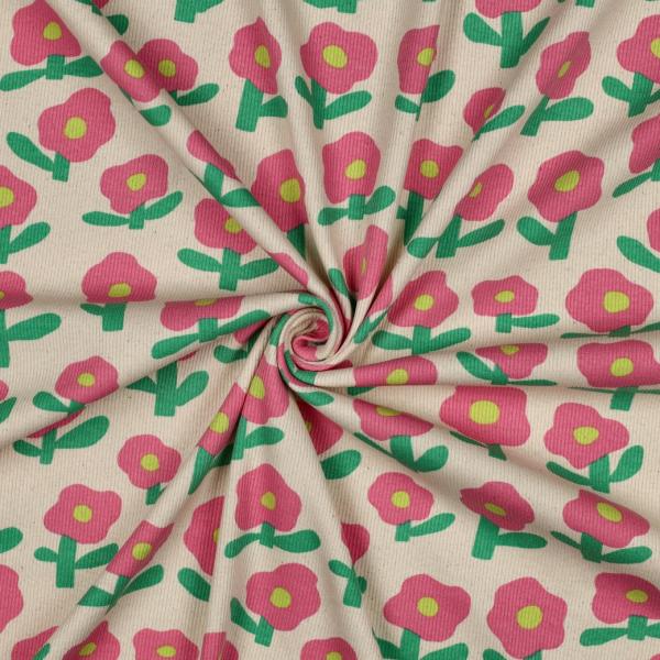 0,5 MTR. ♥ RIPPSTRICK RETRO BLOOM DAISIES ROSA JERSEY  ♥