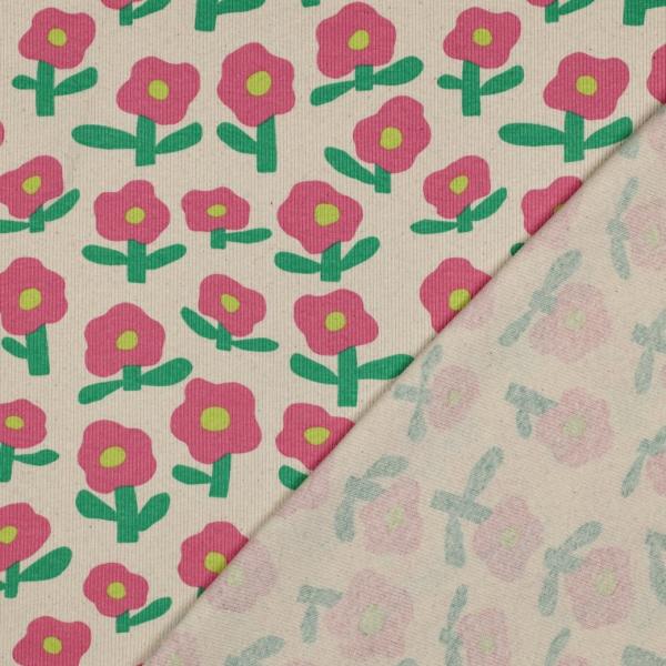 0,5 MTR. ♥ RIPPSTRICK RETRO BLOOM DAISIES ROSA JERSEY  ♥