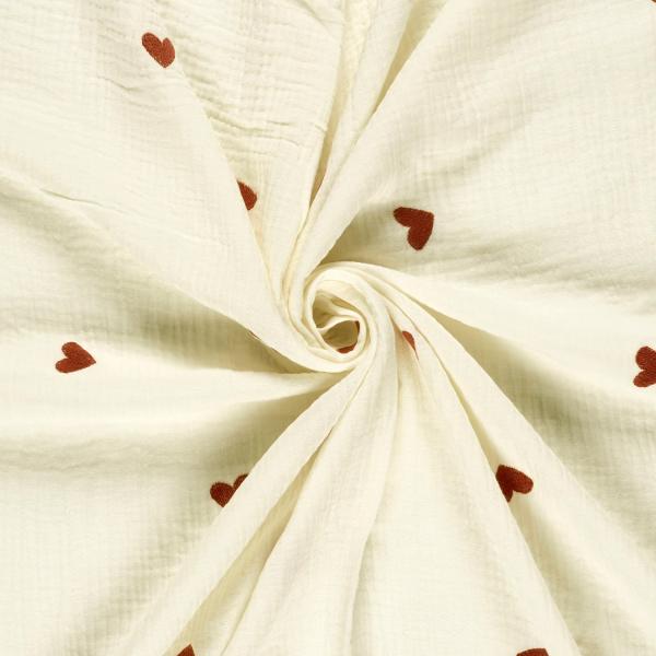 0,5 MTR. ♥ MuSSELIN GESTICKTE HERZEN NATUR ♥