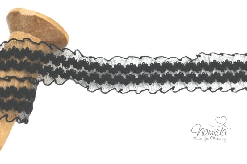 1 MTR. ♥ Elastische Organza Zierspitze - SCHWARZ - 30mm ♥