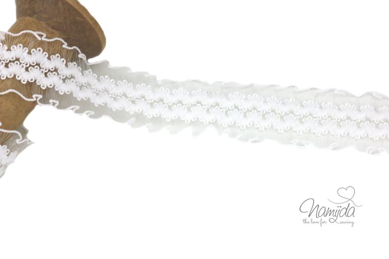 1 MTR. ♥ Elastische Organza Zierspitze - WEISS - 30mm ♥