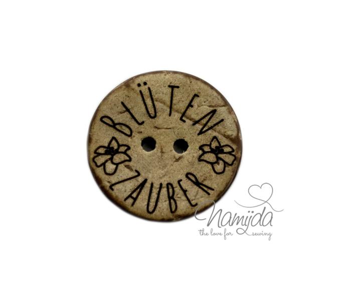 1 Stück ♥ EIGENPRODUKTION KOKOSKNOPF BLÜTENZAUBER - HOLZKNOPF - 22 mm ♥