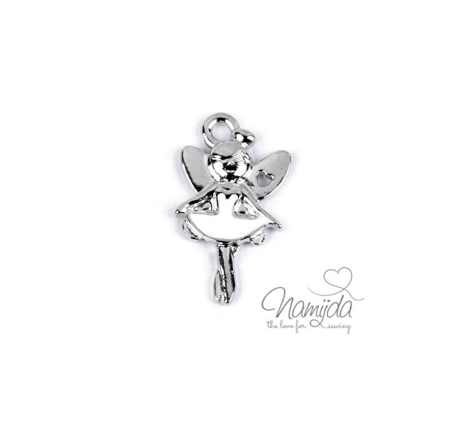 1 Stück - BALLERINA FEE ANHäNGER - SiLBER/WEISS - 23mm