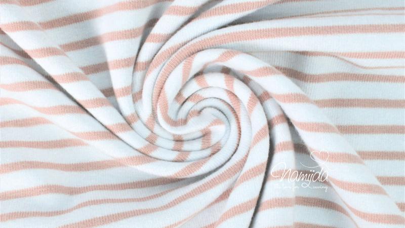 0,5 MTR. ♥ STREIFENJERSEY BAUMWOLLE  MAUVE/WeiSS ♥